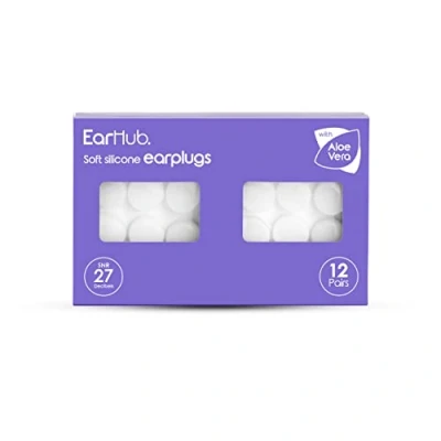 Image of EarHub Sleepwell Soft Premium Silicone Earplugs 12 Pairs of Reusable &amp; Custom Fit, Best Used for Sleep, Travel, Water Sports, Work, Study Concerts. Travel Case Included