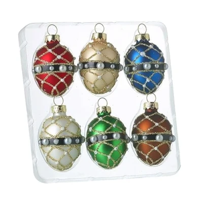 Image of Heaven Sends Glass Egg Bauble Set Multi Coloured of 6 Assorted Colours