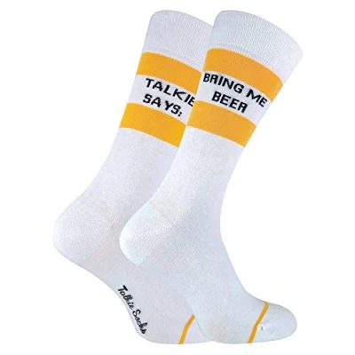 Image of Sock Snob Mens TALKIE SOCKS Unisex Cotton Novelty Bring Me Beer &amp; Vodka Gold Size UK 6 11