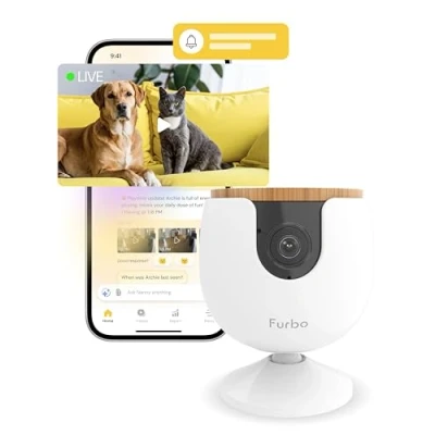 Image of Furbo Mini Pet Camera + Home Security Package [PREMIUM W/SUBSCRPITION]: Monitor w/Phone App, Colour Night Vision, 2 Way Audio, Barking or Meowing Alerts, Designed for Dogs Cats, Indoor Cam
