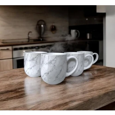 Image of HOMELOX Set of 4 Tea Coffee Mugs Marble Effect Cups Kitchenware Quality Stoneware Hot Drink Mug