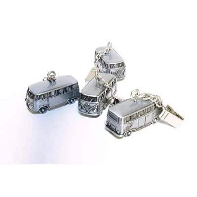 Image of BRISA VW Collection Volkswagen 3D Tablecloth Weights with Clips in T1 Bus Design (4 Piece Set/Antique Silver Optic)