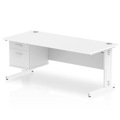 Image of Impulse 1800x800 Desk White Cable Managed Leg + Fixed Pedestal