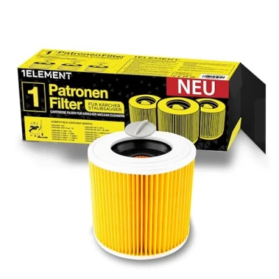 Image of 1 x Filters for Kärcher Vacuum Cleaners [WD3, WD2, WD1, MV3, MV2, A, K, KNT, NT, SE, VC] Round Filter + 3 Locking Screws Allergy Sufferers Against Fine Dust/Odours [WD 2 MV] by 1ELEMENT