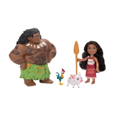 Image of Moana 2 Disney’s Doll Playset Maui Voyager Petite Dolls Gift Set by Jakks Pacific, Stands 6 / 15 cm Tall, Includes Maui, Pua, &amp; Heihei, Suggested for Ages 3+