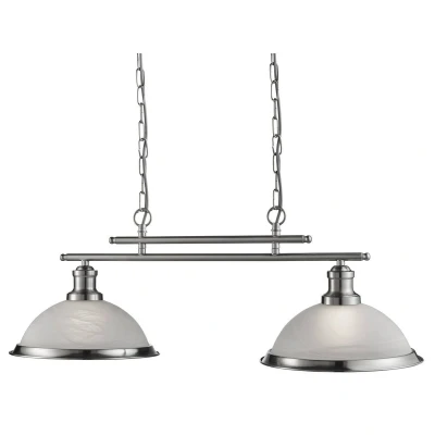 Image of Bistro 2 Light Ceiling Pendant Bar Satin Silver, Acid Glass, E27