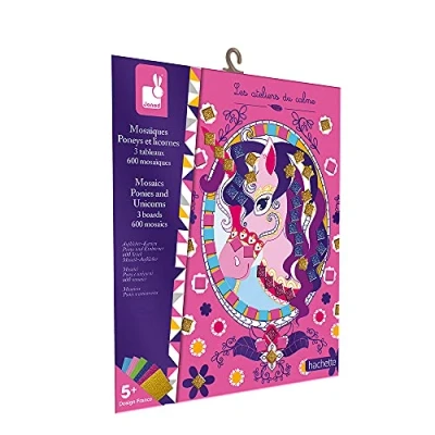 Image of Janod Foam Mosaic Box for Ponies and Unicorns Les Ateliers du Calme Creative Leisure Kit Children Fine Motor Skills Concentration Learning, J07957, Medium