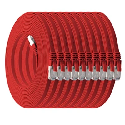 Image of 1aTTack.de 0,25m red 10 pieces CAT.7 Ethernet Gigabit LAN Cable (HIGH SPEED FLAT Networkcable) 600 MHz, 10000 Mbit/s, Slim, patchkabel
