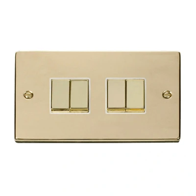 Image of Click Deco 4 Gang 2 Way Ingot 10AX Switch Polished Brass White Inserts