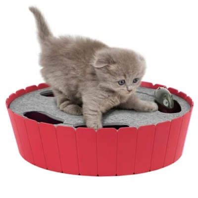 Image of Pawaboo Interactive Cat Toy with Running Mouse, Electronic Motion Automatic Teaser for Indoor Cats, Pop and Play Hide Seek Hunting Mouse Pet Kitten Fun Exercise, Red