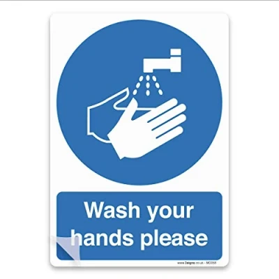 Image of PREMIUM LAMINATED Wash your hands please Sign, Self adhesive Vinyl Sticker, Mandatory Kitchen, Washroom Safety Signs (A5 210x148mm)