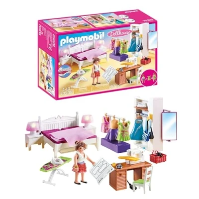 Image of Playmobil 70208 Dollhouse Master Bedroom With Interchangable Dresses, Lighting Effects, for Children Ages 4+