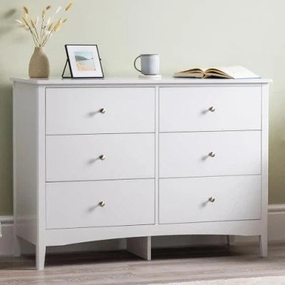 Image of Christow White Chest Of Drawers, 6 Drawer Storage Organiser Unit, Modern Wooden MDF Bedroom Cabinet Furniture, Living Room Hallway, Brushed Chrome Handles, Smooth Glide Runners (H70cm x W80cm D40cm)