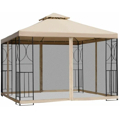 Image of Outsunny 3x3 (M) Outdoor Gazebo Patio Pavilion Canopy Tent w/Netting &amp; Shelf 2 tier Roof