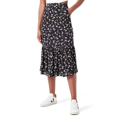 Image of Tommy Jeans Ruffle MIDI Skirt Aline skirt, Women&#039;s, Size: 24, Black