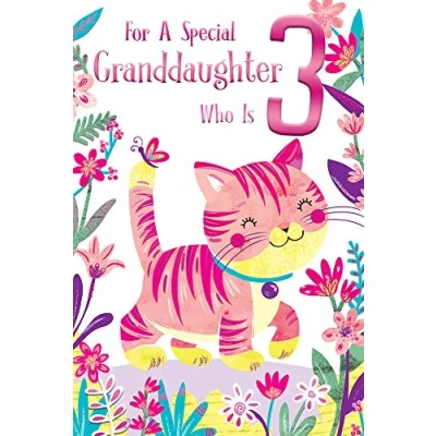 Image of Granddaughter 3rd Age 3 Today Cute Cat Happy Birthday Card Lovely Verse