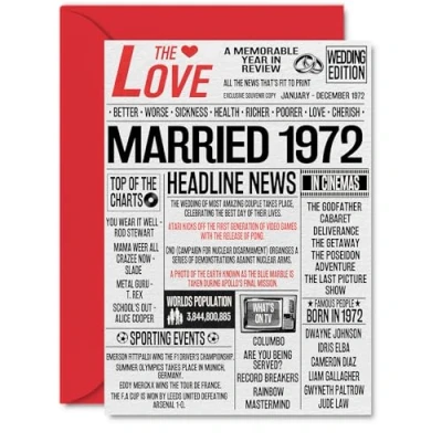 Image of 52nd Anniversary Cards for Men Women Married 1972 Newspaper Happy 52 Wedding Card Husband Wife Dad Mum Nan Grandad Vintage Retro 1972, A5 Greeting