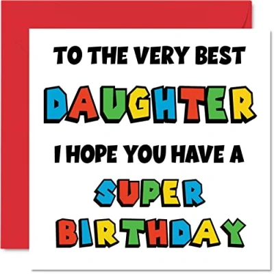 Image of Fun Birthday Cards for Daughter Super Happy Card from Mum Dad, Video Game Gifts, 145mm x Gamer Bday Greeting