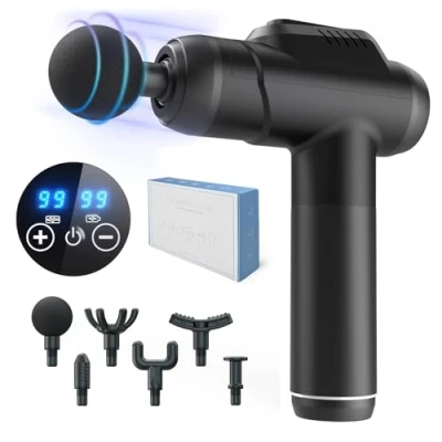 Image of Massage Gun, Back Massager, Namouk Gun Deep Tissue, Muscle Percussion Massager with 99 Speeds Quiet Hand Massagers LCD Touch Screen 6 Heads for Shoulder Body Relaxation