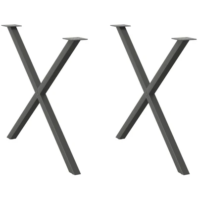 Image of vidaXL x shaped steel dining table legs/stands adjustable anthracite furniture bases/supports for living/dining rooms 90x(72 73) cm