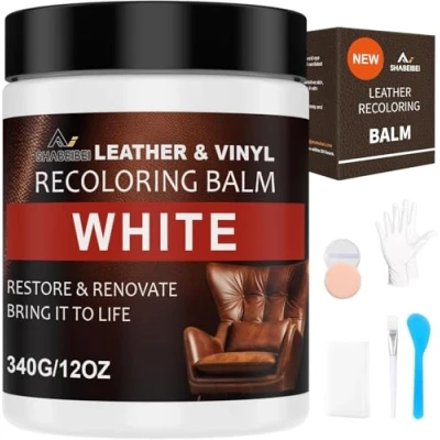 Image of SHABEIBEI 340 g Leather Repair Kit, Dye Cream to Restore Colour and Nourish Washed Restorer Furniture for Sofas, Shoes (White)