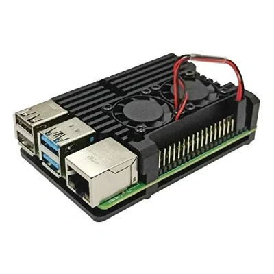 Image of Unistorm Raspberry Pi 4 Model B Aluminum Case with Dual Cooling Fan Metal Shell Black Box for RPI 4B (With fan)