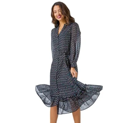 Image of Roman Womens Metallic Spot Midi Shirt Dress Black Size 10 UK