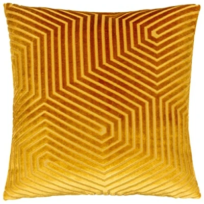 Image of Paoletti Evoke Geometric Cut Velvet Feather Filled Cushion Gold One Size