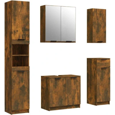 Image of vidaXL 5 Piece Bathroom Cabinet Set Smoked Oak Engineered Wood