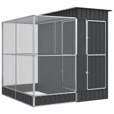 Image of vidaXL Aviary with Extension Walk In Bird Cage, Chicken Run Coop Silver Galvanised Steel, 209x203x216 cm, Lockable Door Suitable for Birds, Rabbits, Ducks, Chickens, Geese