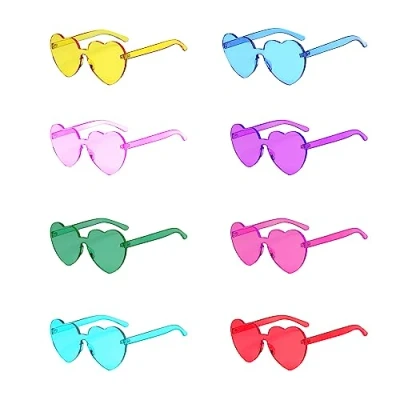 Image of 8 Heart Party Glasses Coloured Funky Festival Sunglasses Hippy Fancy Dress Costume Adults &amp; Kids HEARTGLASSES_8