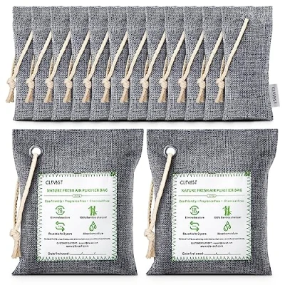 Image of CLEVAST Bamboo Charcoal Air Purifying Bags (50g*12+200g*2),Natural Odour Eliminator, Activated Absorber, Fresheners for Room, Closet, Shoe, Car freshener