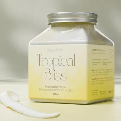 Image of RelaxZing Exfoliating Scrub, Moisturizing &amp; Nourishing Body Tightens Pores and Removes Impurities, Soothing Relaxing Shower Tropical Bliss Coconut, 350ml