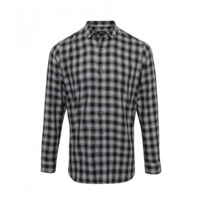 Image of Premier Mens Mulligan Check Long Sleeve Shirt (Steel/Black) Blue/Dark Grey Cotton Size Large