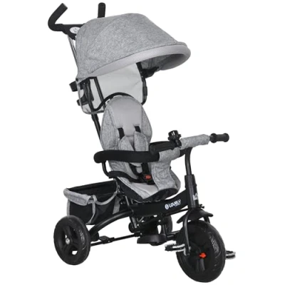 Image of HOMCOM 6 in 1 Trike, Kids Tricycle, Pedal Push Bike w/Push Handle, Removable Canopy, 5 point Safety Belt, Storage, Footrest, Brake, for Years Toddler, Grey