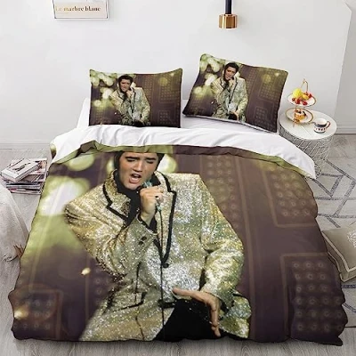 Image of LENTLY Elvis PresleyDuvet Cover Set 3D Bedding Comforter Bedspread Microfiber 3 Piece Quilt with Zipper Closure Soft Double（200x200cm）