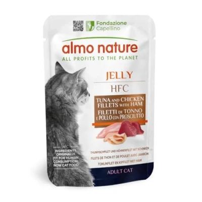Image of almo nature HFC Jelly Wet Cat Food Pouch with Tuna, Chicken &amp; Ham (Pack of 24 x55g)