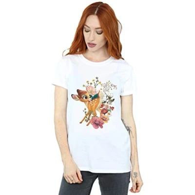 Image of Disney Women&#039;s Bambi Meadow Boyfriend Fit T Shirt White X Large