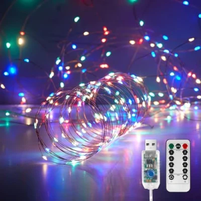 Image of Ariceleo Fairy Lights 10M. 100 LED USB Twinkle String Copper Wire, Remote &amp; Timer, 8 Modes, Waterproof, Multi Color Starry for Party, Wedding, Christmas (1 Pack)