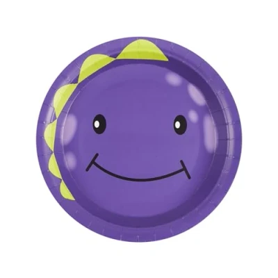 Image of Smiffys Monster Tableware, Party Plates, Purple x8 Plastic Free, 300g, 23cm Diameter, Halloween Fancy Dress Accessory, Up Goods