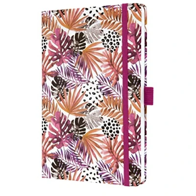 Image of SIGEL JN355 Jolie Notebook, Apricot Jungle Fever, lined, 13,5 x 20,3 cm, hardcover, 174 pages, apricot, violet, purple