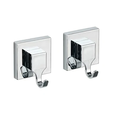 Image of WENKO Set of 2 Towel Hooks, Coat Acrylonitrile Butadiene Styrene (ABS), Chrome, 6 x 7 5 cm