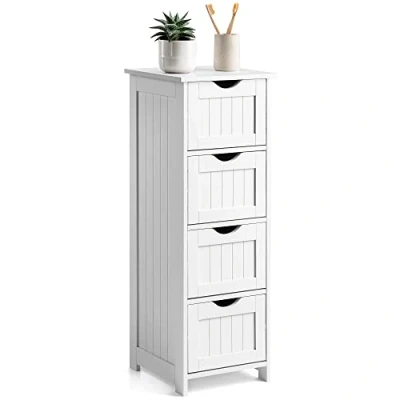 Image of CHRISTOW White Bathroom Drawer Organiser, Floor Standing Storage Unit, Wooden Cabinet With 4 Drawers