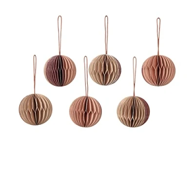 Image of Broste Copenhagen 70080421 Christmas Tree Decorations 6 Pieces Made of Paper in Beige/Pink