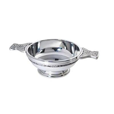 Image of Wentworth Pewter Large Celtic Band Quaich Whisky Tasting Bowl Loving Cup Burns Night