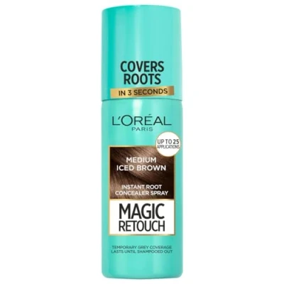 Image of L&#039;Oréal Magic Retouch Instant Root Concealer Spray, Ideal for Touching Up Grey Regrowth, Easy Application, Lightweight Formula, Colour: Medium Iced Brown, 75ml