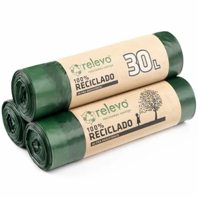 Image of Relevo 100% Recycled Bin Liners, Heavy Duty 30L, 3 x 15 Bags