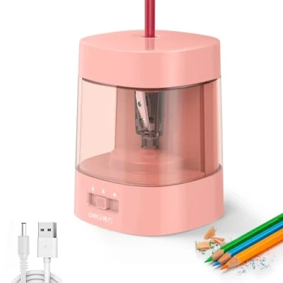 Image of Deli Electric Pencil Sharpener, Automatic Sharpeners for No.2 Pencils Colored Pencils, USB &amp; Battery Operated Sharpener Kids, School, Home, Office, Classroom, Pink