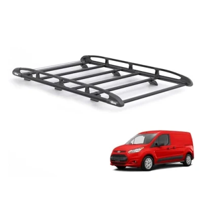 Image of Rhino Black Roof Rack for Ford Transit Connect 2013+ Van (Only Long (L2) Wheelbase with Rear Barn Doors) Heavy Duty KammRack Integrated Ladder Roller (B622)
