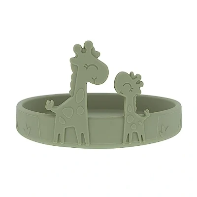 Image of Nuby Animal Friend Silicone Round Plate BPA Free Toddler 6+ Months Green Giraffe